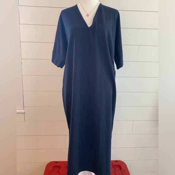 OAK + FORT Dresses & Skirts - Oak + Fort navy VNeck cotton jersey oversized coastal nautical lounge midi dress